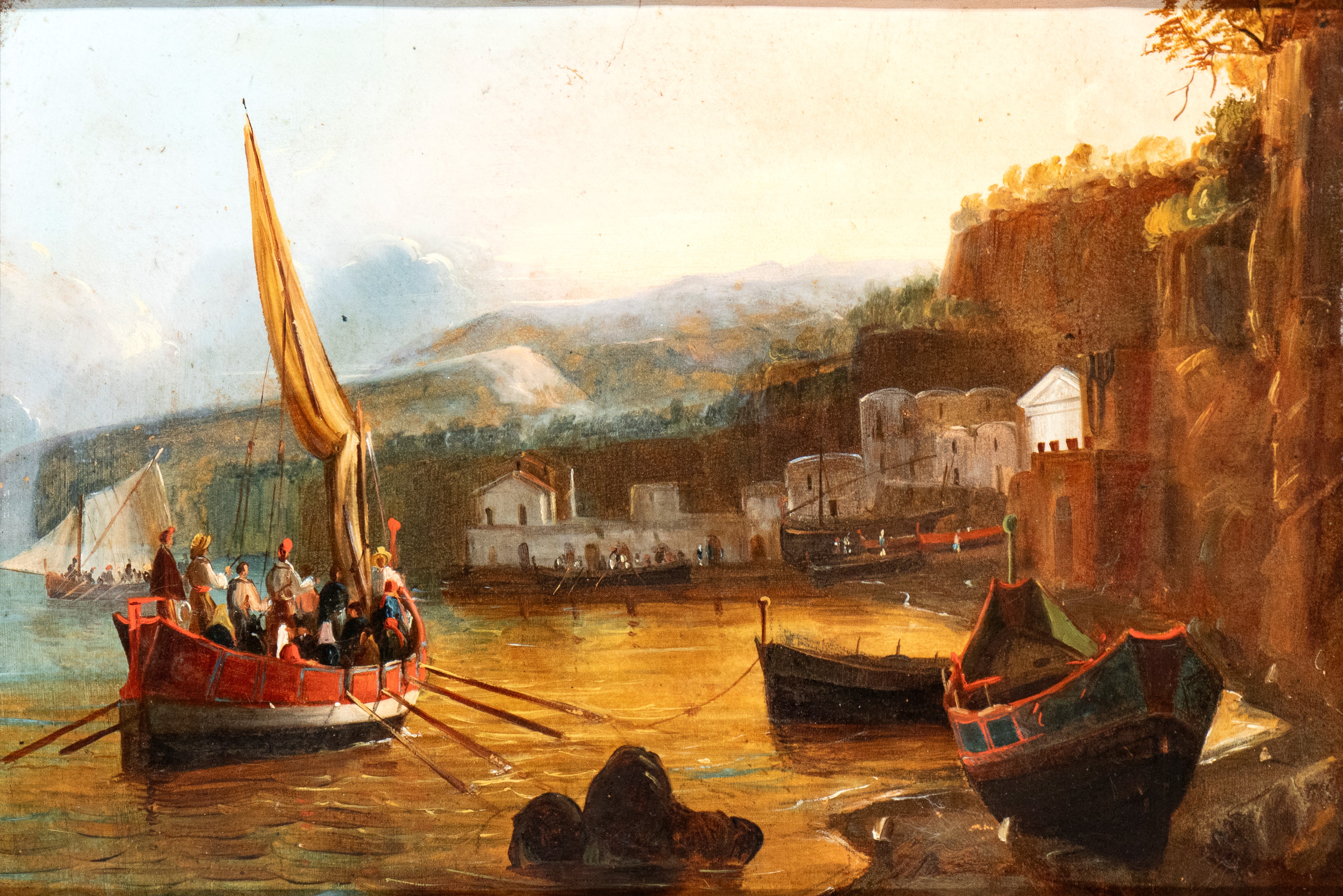 Giacinto Gigante - Coppia di vedute della costiera sorrentina (imbarcazioni e approdo)