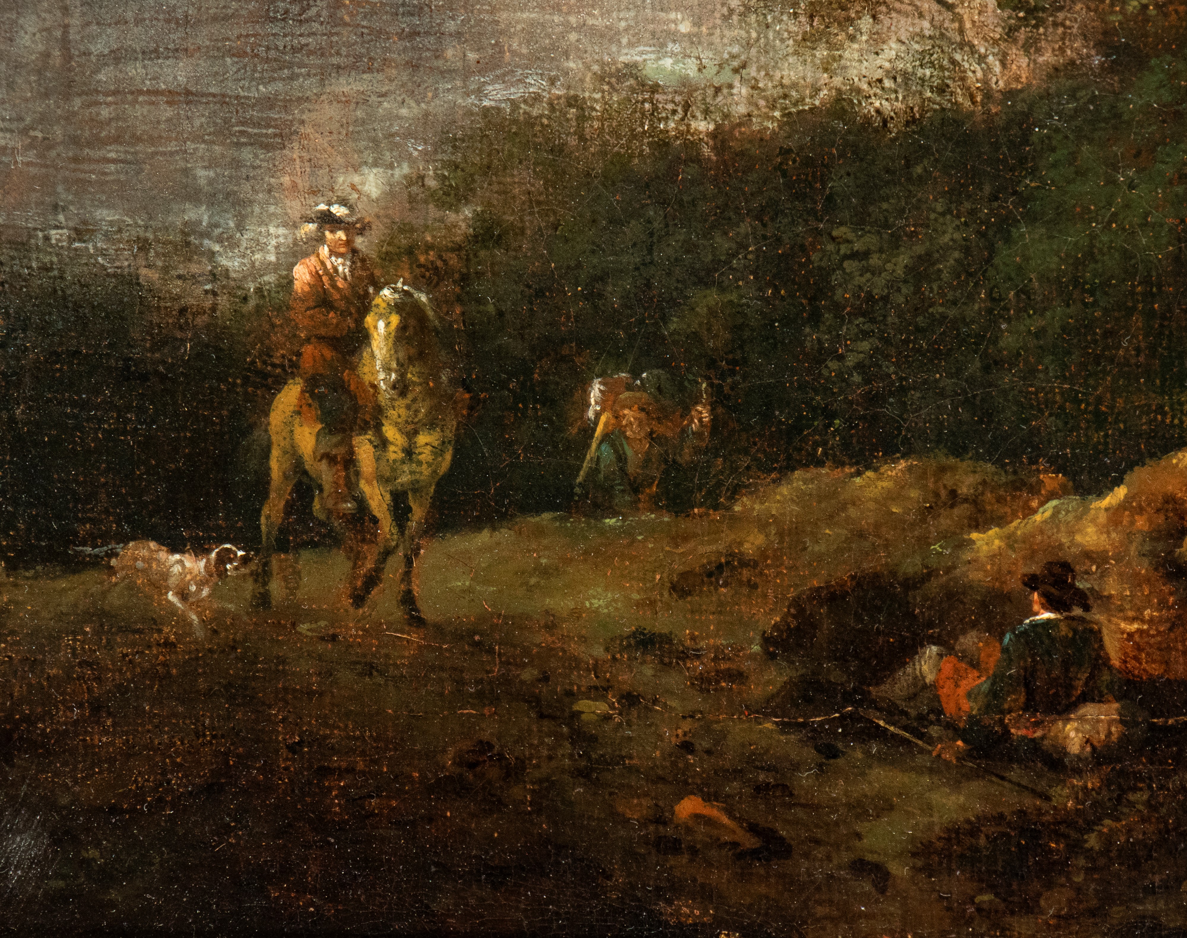 Artista Olandese, XIX Secolo - Paesaggio con specchio d’acqua e figure, olio su tela