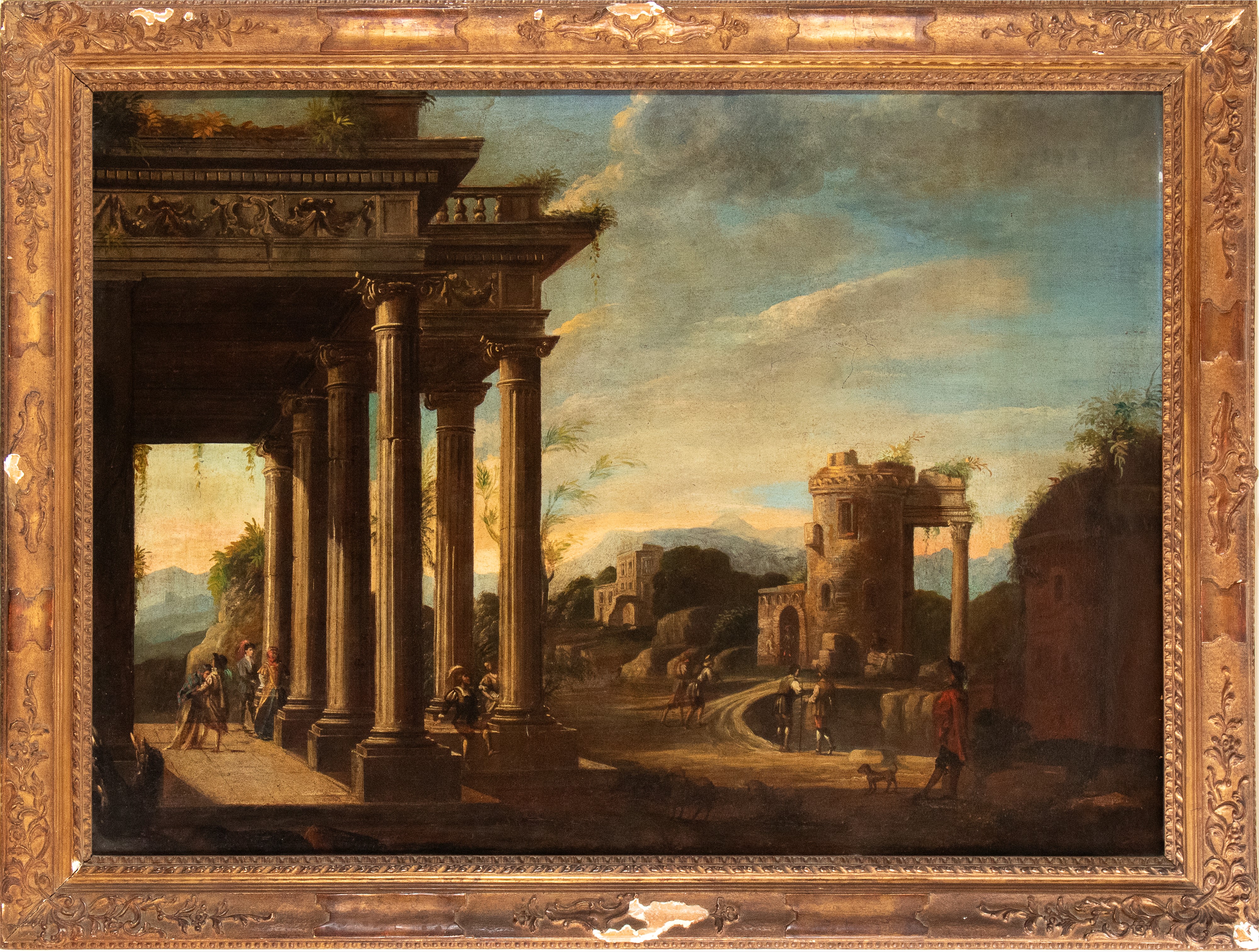 Capriccio con portico, ruderi e figure