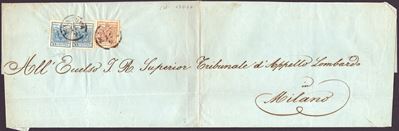 Raybaudi (attrib.), L. Veneto, Busta da Mantova per Milano affrancata in tariffa di 4 porti (1850...