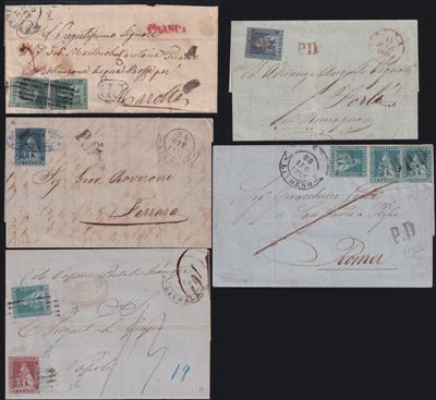 Collezione, Toscana, 5 buste affrancate con francobolli del Ducato (storia postale)