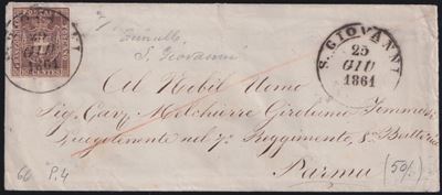 Governo Provvisorio, Lettera 25.06.1861 da S. Giovanni per Parma con tariffa ridotta per militari