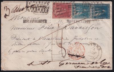 Alberto Diena, Raybaudi, Toscana – Busta postale tricolore da Siena per St. German (1857)