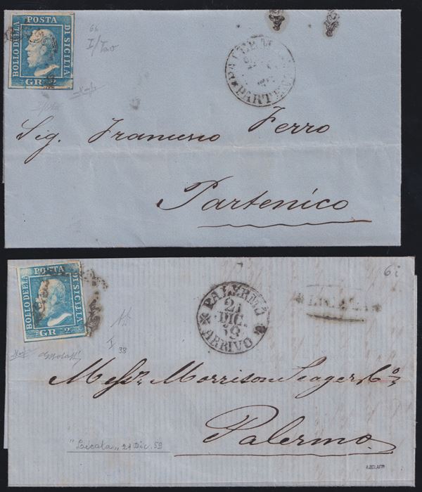 Sicilia - Storia Postale, due splendide lettere.  - Asta FRANCOBOLLI E STORIA POSTALE - Bertolami Fine Art - Casa d'Aste