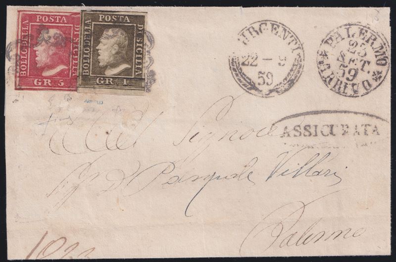 FIECCHI, Sicilia – Busta assicurata Girgenti per Palermo (1859)