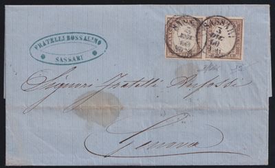 Raybaudi, Oliva (Riferimenti) — Sardegna, Storia postale: lettera 03.12.1860 Savona–Genova con do...