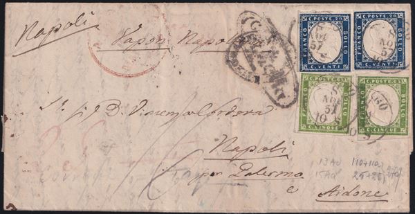Sardinia - Postal History, letter traveled on Neapolitan steamers.