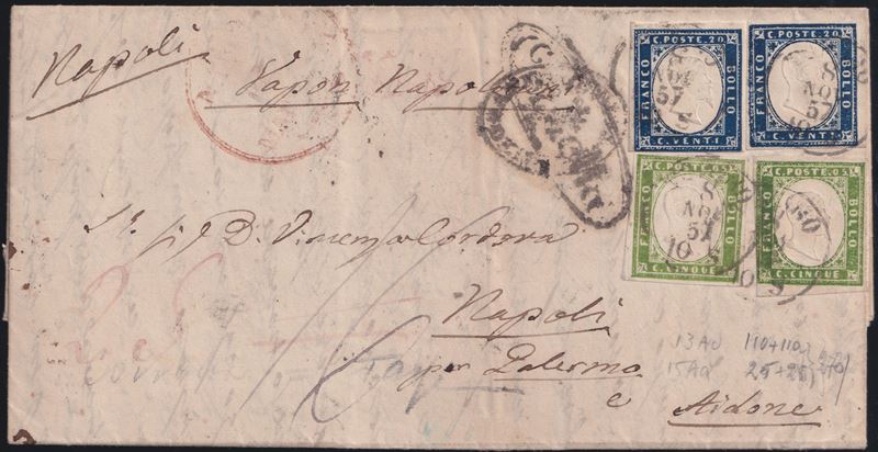 Sardegna, Storia postale: lettera viaggiata con i Vapori Napoletani (Torino–Aidone), 8 novembre 1...