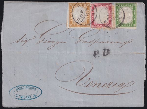 Sardinia - Postal History, rare tricolour.