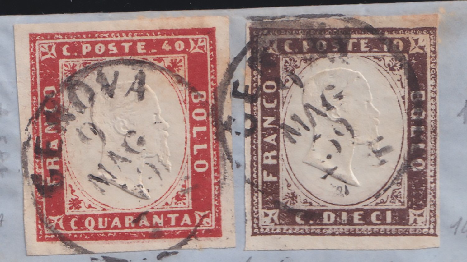Oliva (attrib.), Sardegna – Storia postale, lettera Genova/Marsiglia con affrancatura mista 10 ce...