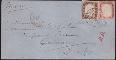 Raybaudi, Oliva (?), Sardegna, Storia Postale n. 14 e 16A con affrancature miste