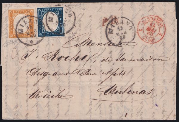 Sardegna - Storia Postale, doppio porto per la Francia