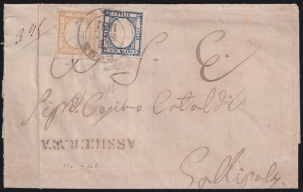 Prov. Napoletane - Storia Postale, 2gr. Indaco Chiaro in interessante combinazione