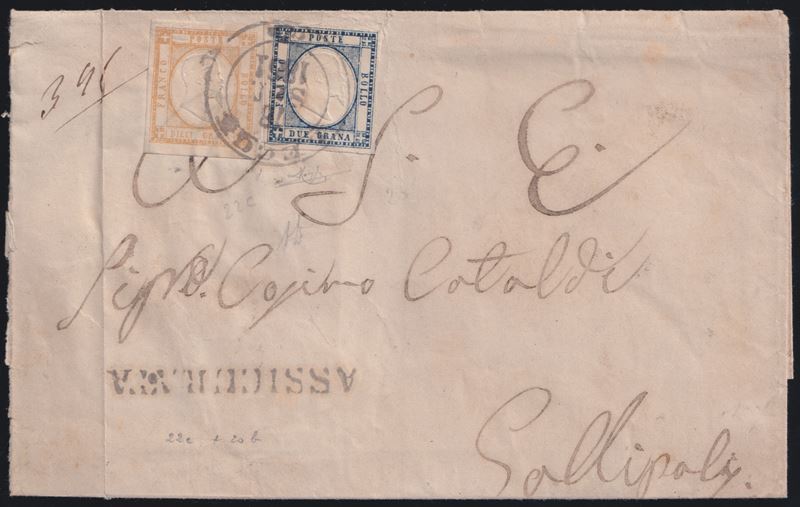 Diena (Alberto) e Raybaudi, Prov. Napoletane. Storia postale, 2 gr indaco chiaro