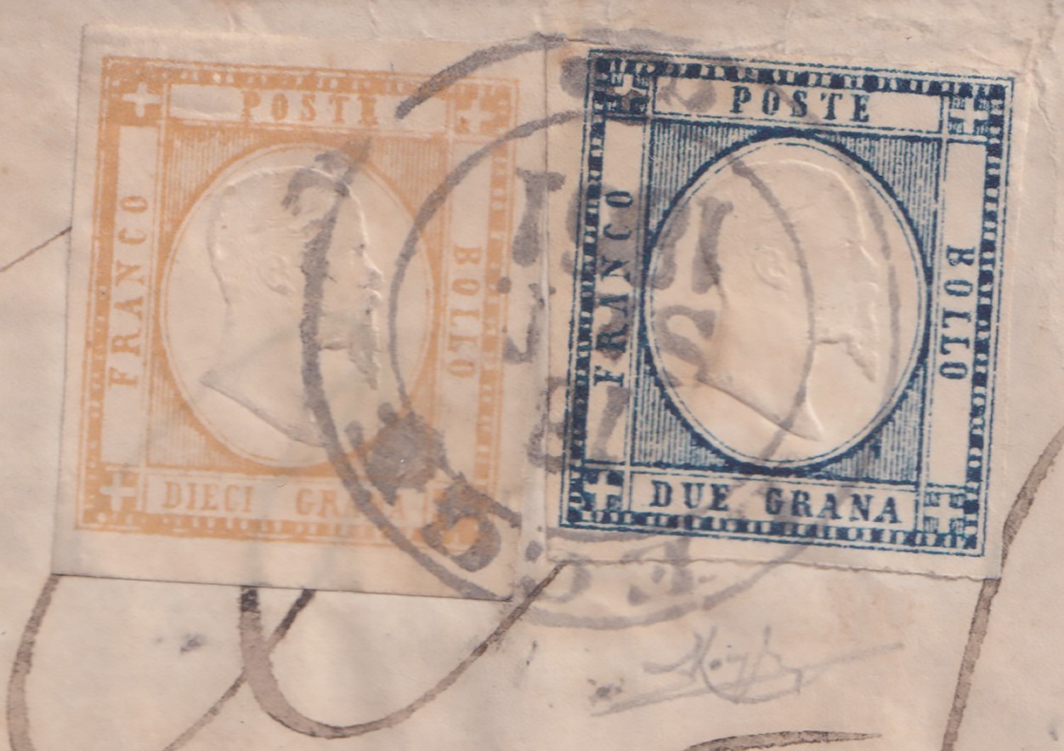 Diena (Alberto) e Raybaudi, Prov. Napoletane. Storia postale, 2 gr indaco chiaro