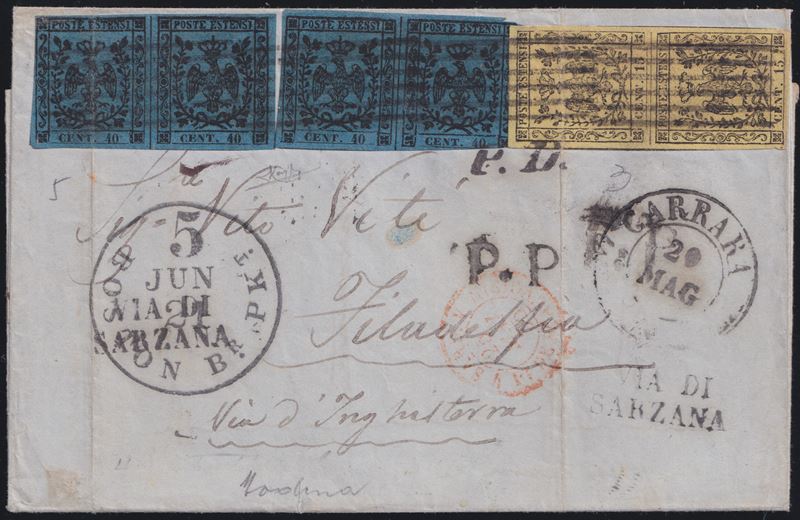 Francesco (attribuito) / Vito Viti, Modena—Storia postale: lettera per Filadelphia, affrancatura ...
