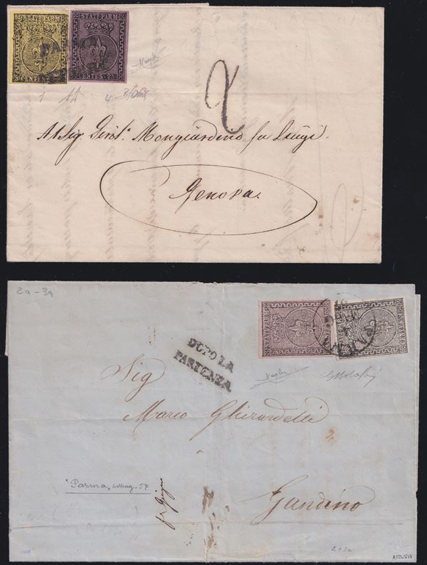 Parma - Postal History, two letters with interesting two-tone combinations.