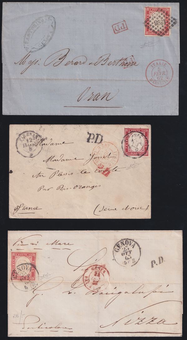 Sardinia - Postal History, 3 letters to France.