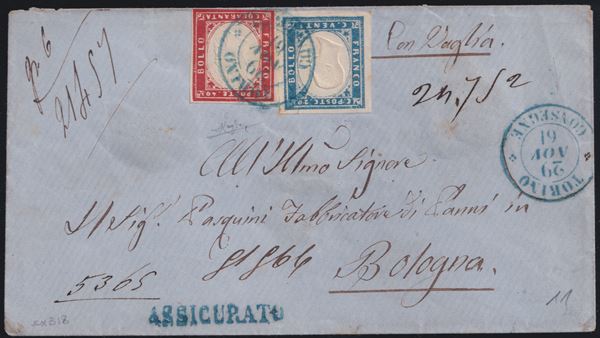 Sardinia - Postal History, Insured from Turin to Bologna.