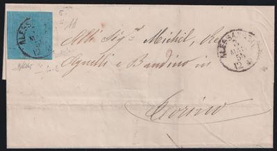Francobollo, Sardegna – II emissione, 20 centesimi su lettera (03/03/1854)