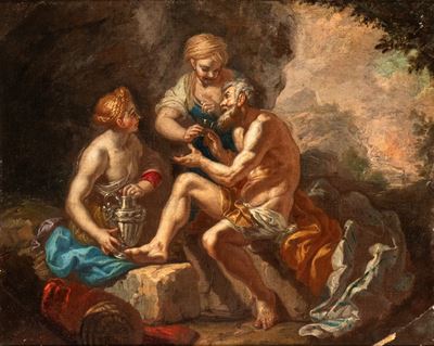 Olio su tela con cornice, Lot e le figlie