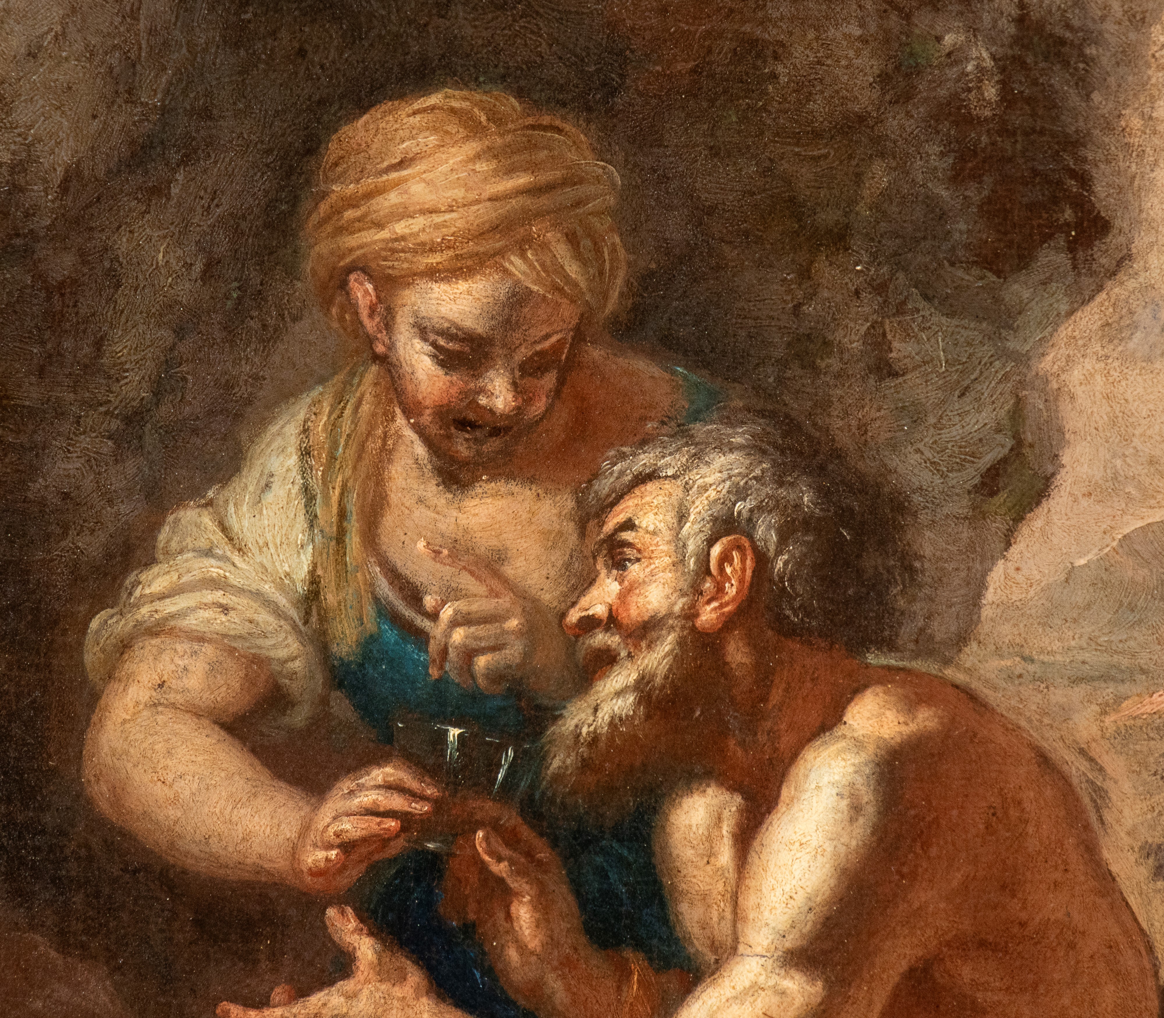Artista Napoletano, XVII - XVIII Secolo - Olio su tela con cornice, Lot e le figlie