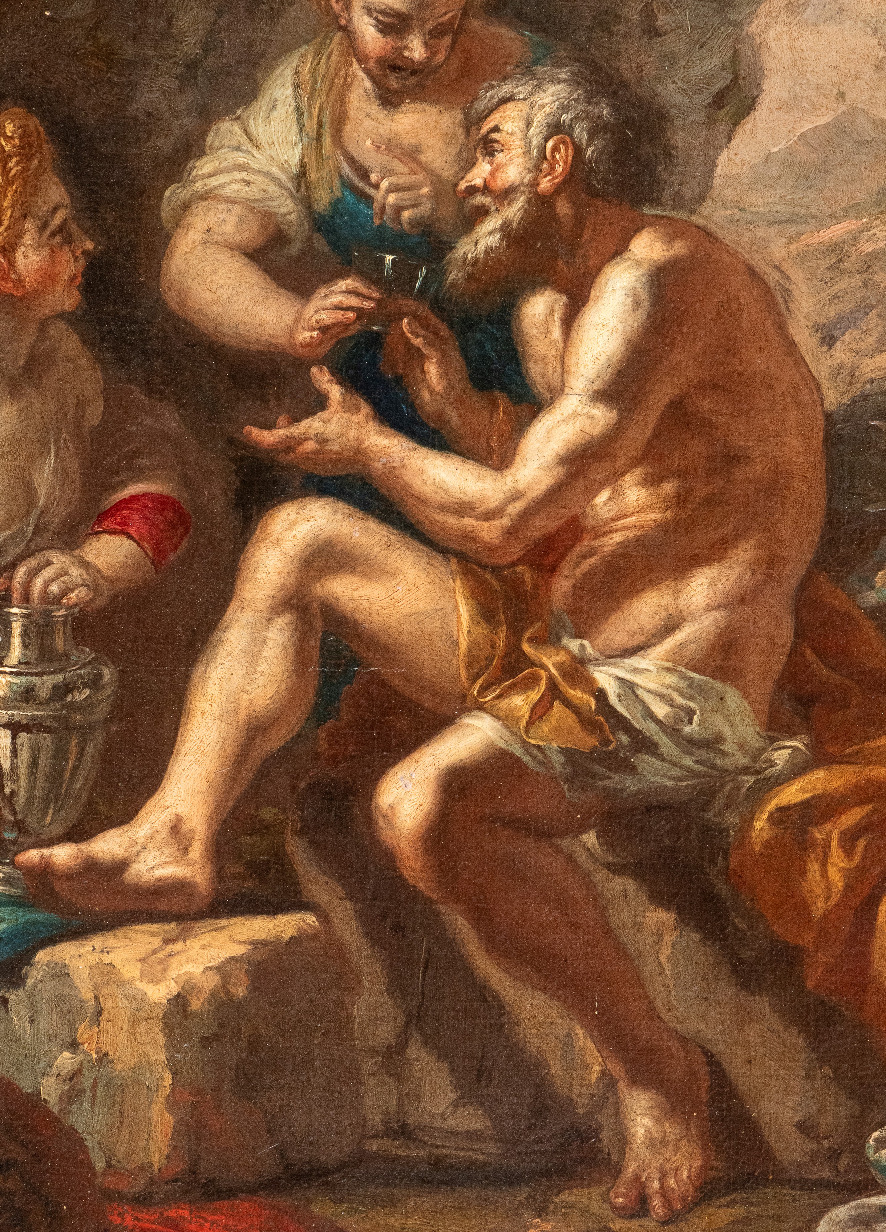 Artista Napoletano, XVII - XVIII Secolo - Olio su tela con cornice, Lot e le figlie