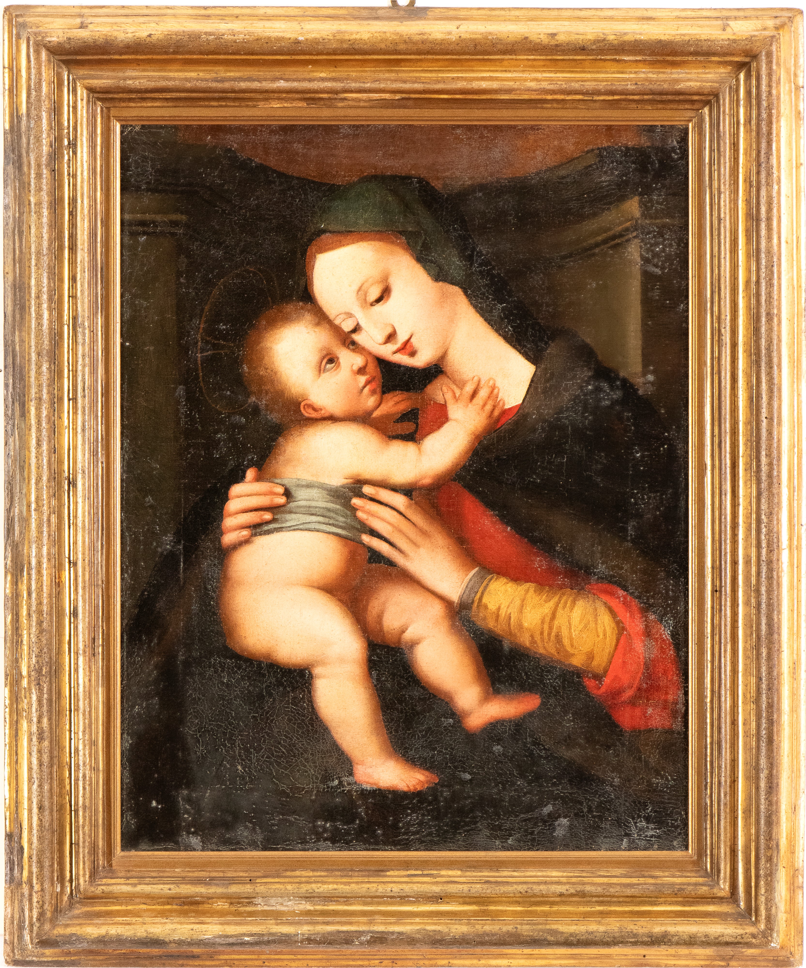 Artista Toscano XVI - XVII Secolo - Madonna con Bambino, olio su tela