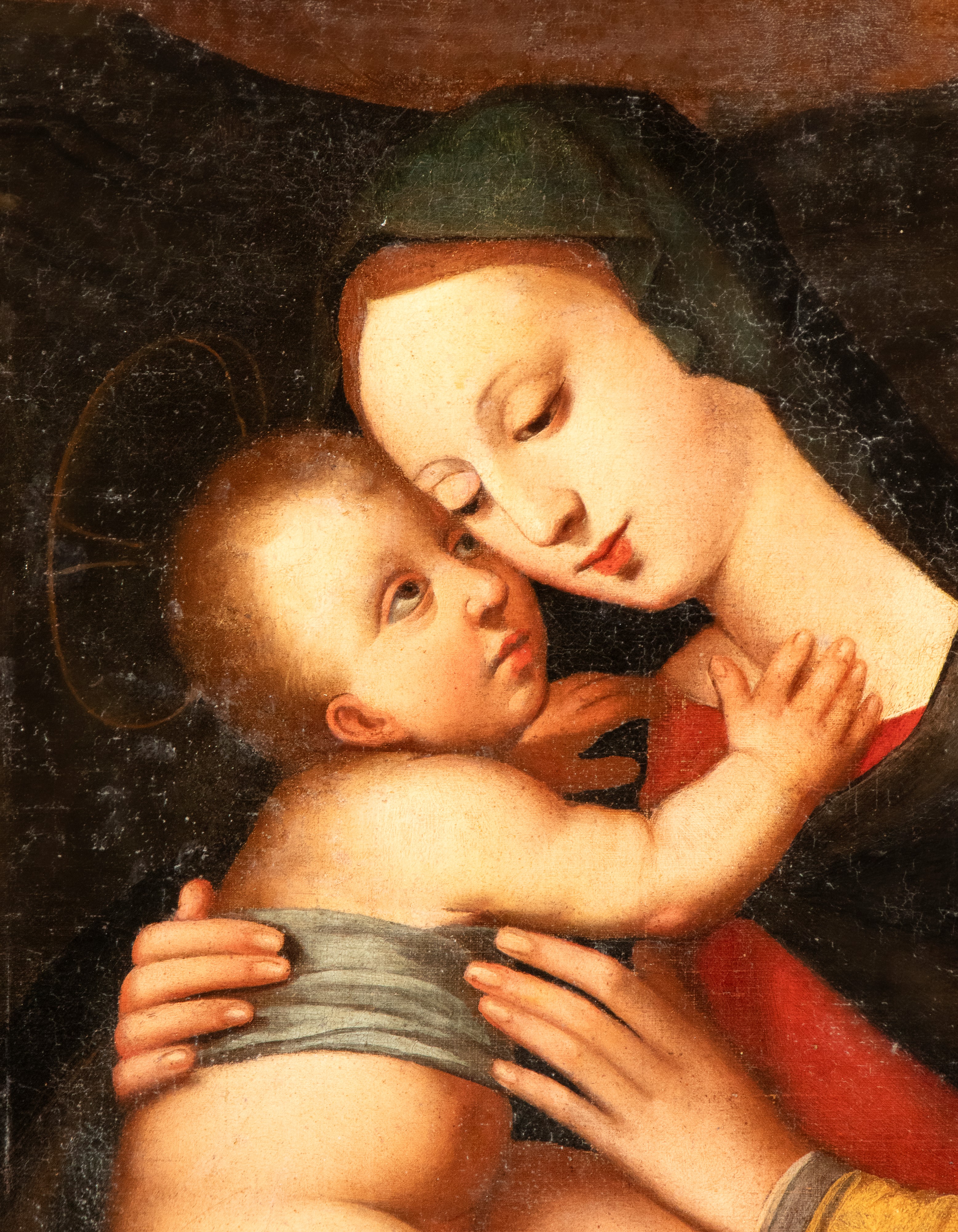 Artista Toscano XVI - XVII Secolo - Madonna con Bambino, olio su tela
