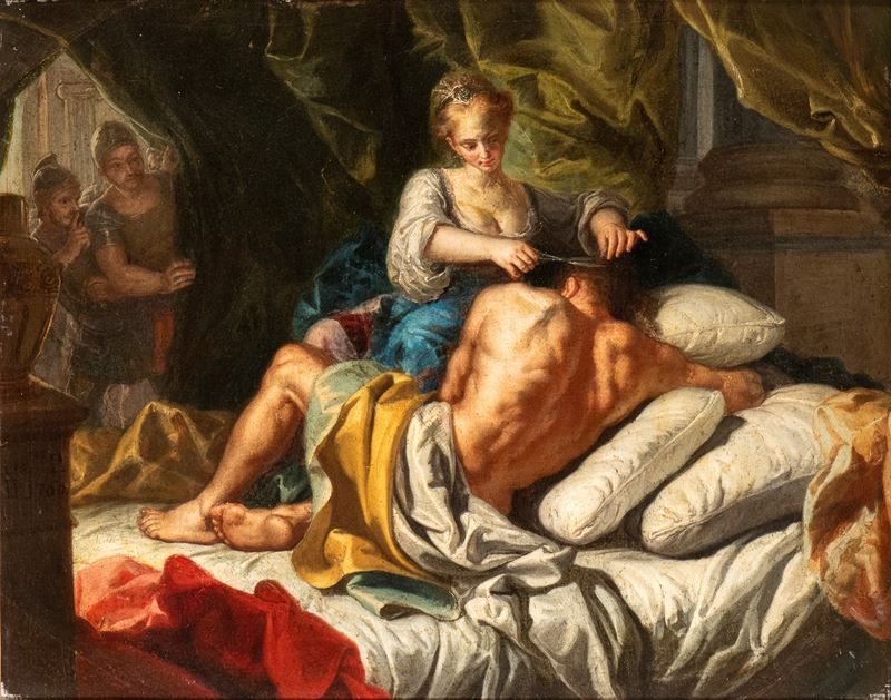 Artista Napoletano, XVII - XVIII Secolo - Sansone e Dalila, olio su tela