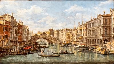Veduta del Ponte di Rialto, olio su tela