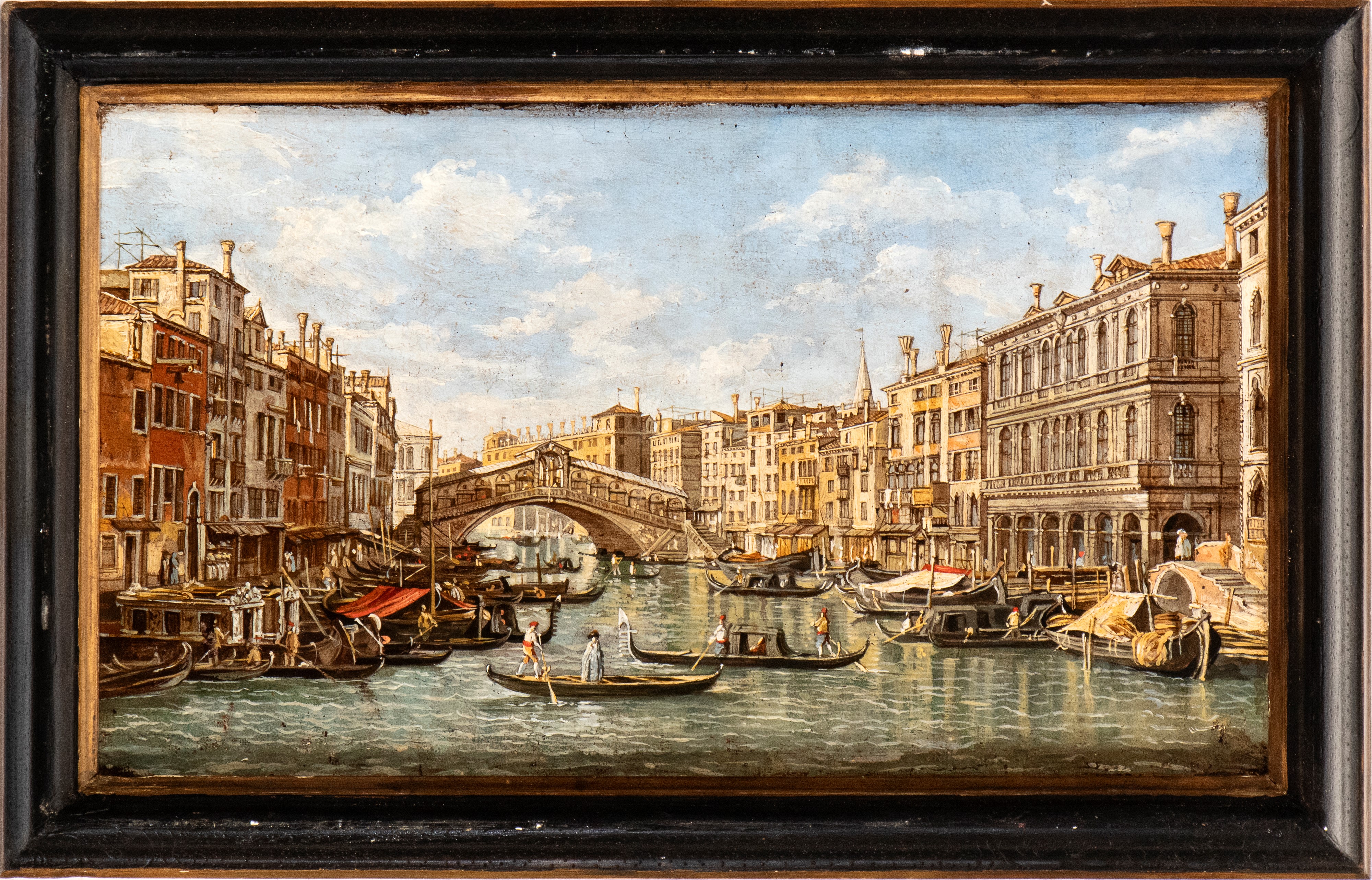 Artista Attivo a Venezia, XIX Secolo - Veduta del Ponte di Rialto, olio su tela
