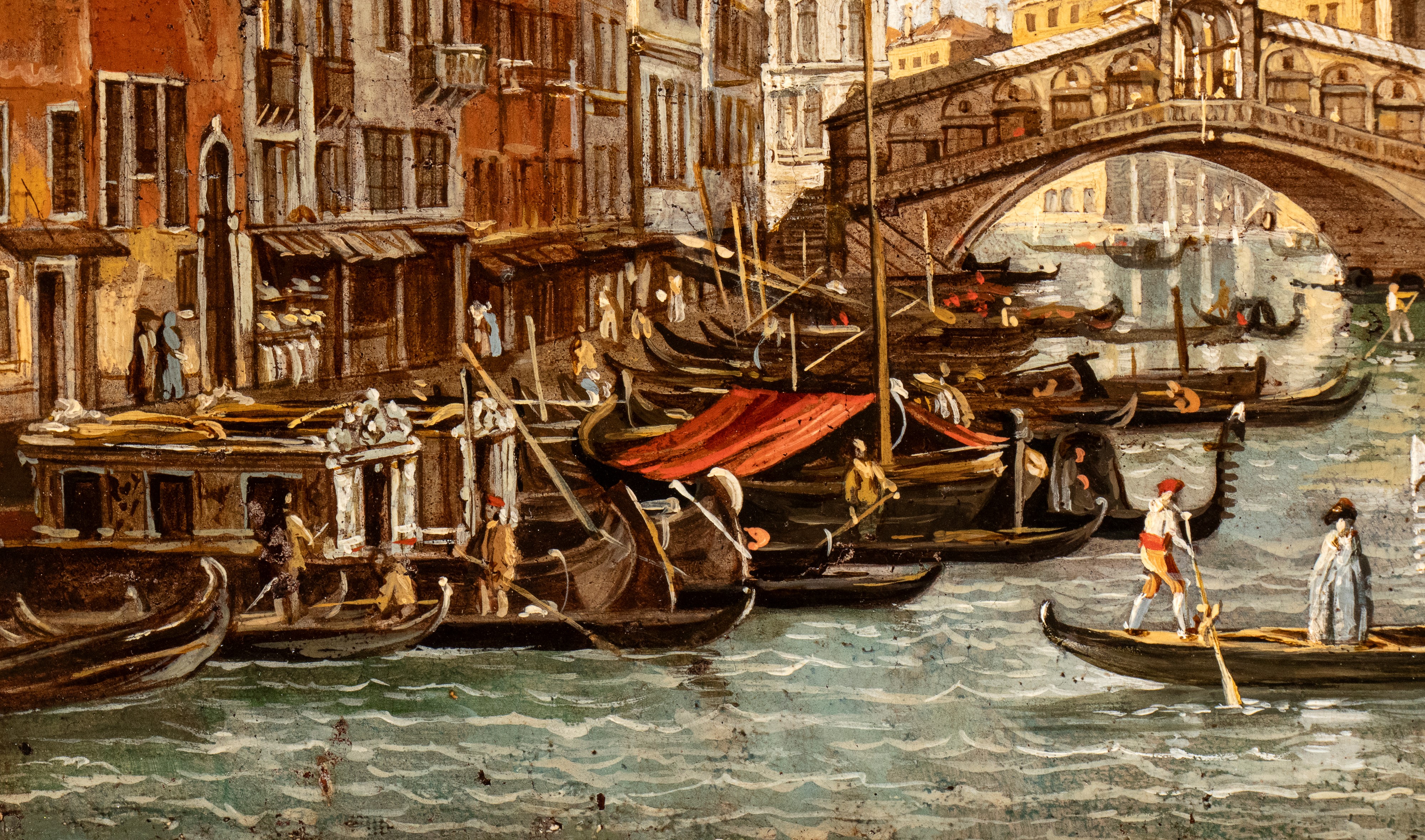 Artista Attivo a Venezia, XIX Secolo - Veduta del Ponte di Rialto, olio su tela