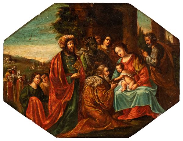 Artista fiammingo, fine XVI - inizio XVII secolo - Adoration of the Magi