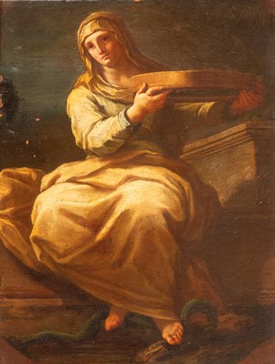 La vestale Tuccia, olio su tela su rame con cornice