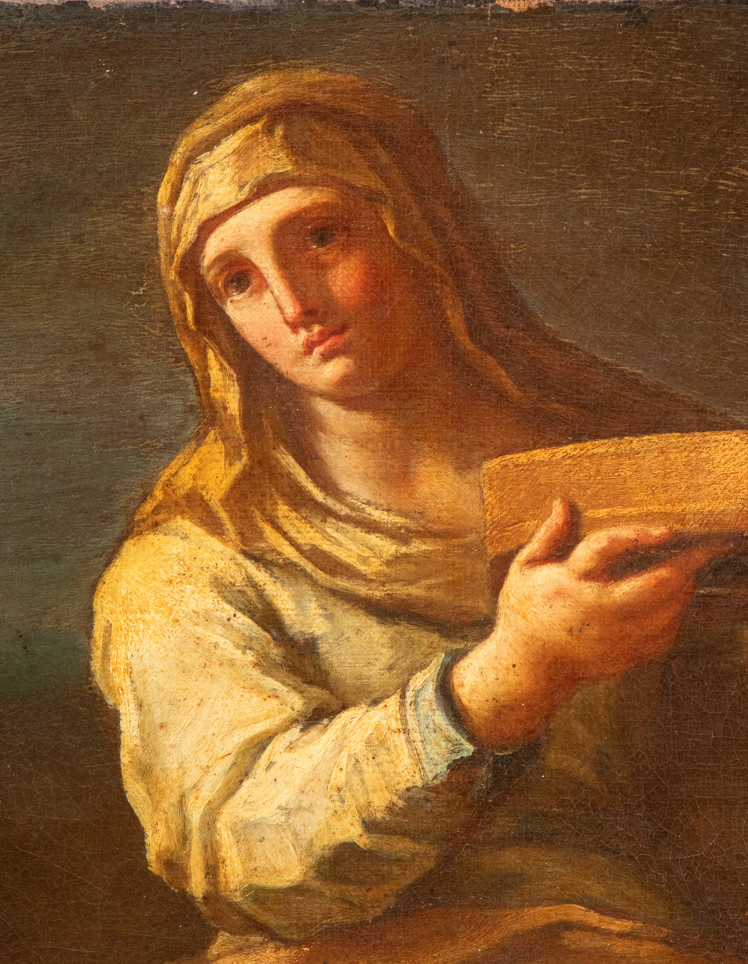 Artista Attivo a Roma, XVII Secolo - La vestale Tuccia, olio su tela su rame con cornice