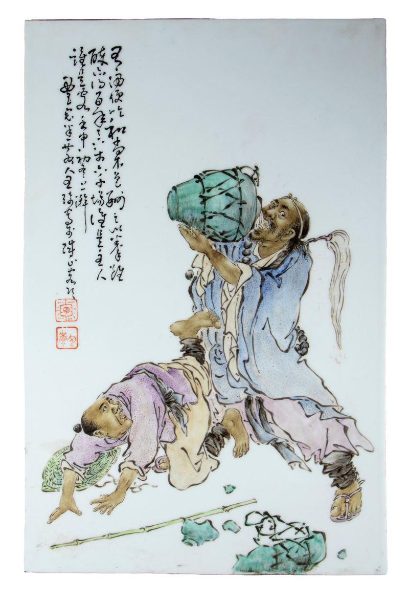 Raffinata formella in porcellana dipinta, Cina, periodo Repubblica (1912-1949)