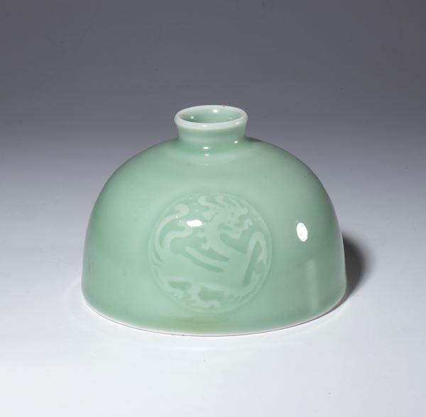  A small celadon-glazed porcelain water pot. China, Republic period (1912-1949).