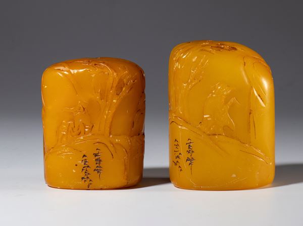 A pair of soapstone seals. China, Republic period (1912-1949).