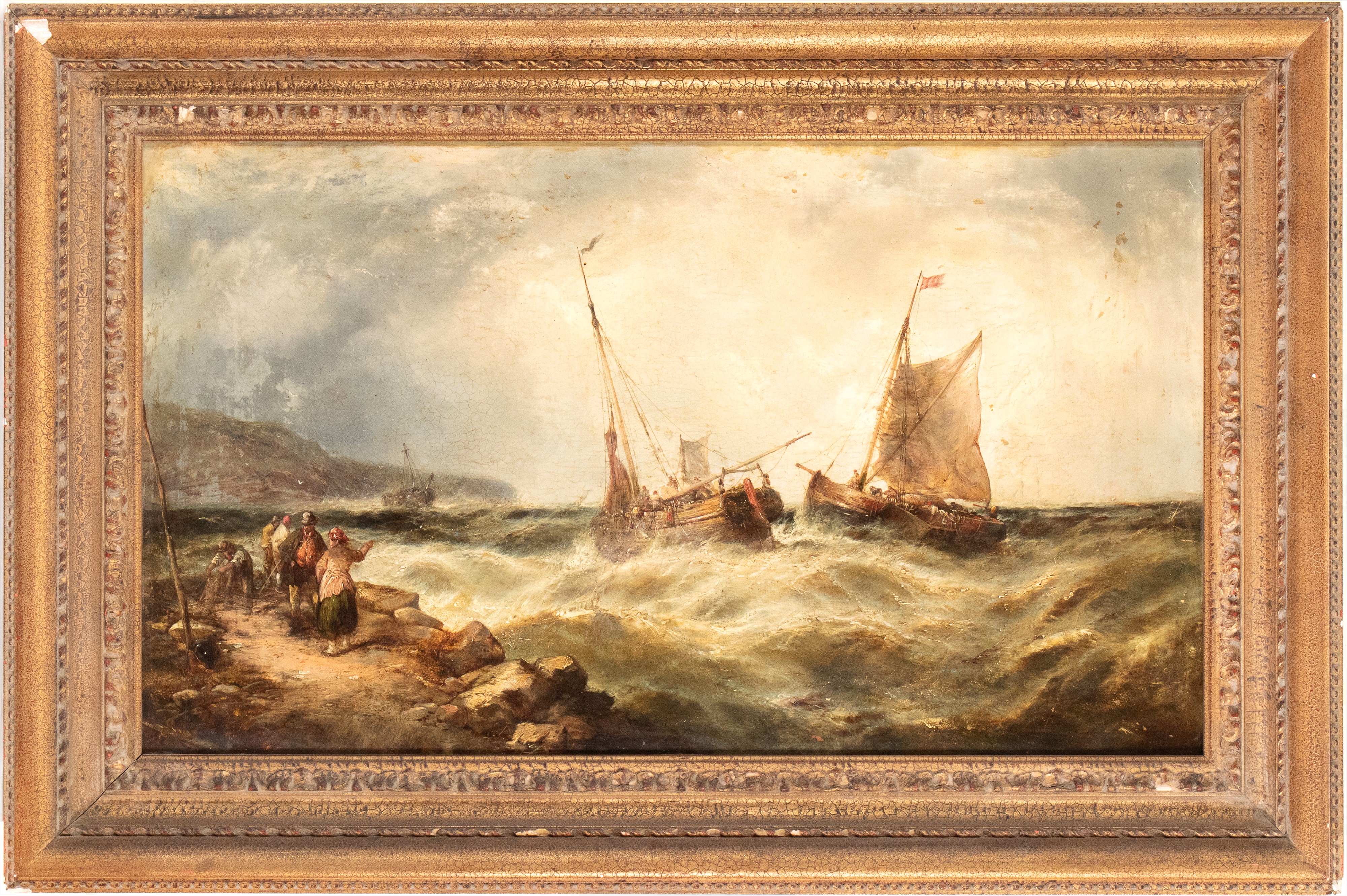James Burrell Smith - Marina in tempesta con imbarcazioni, olio su tela