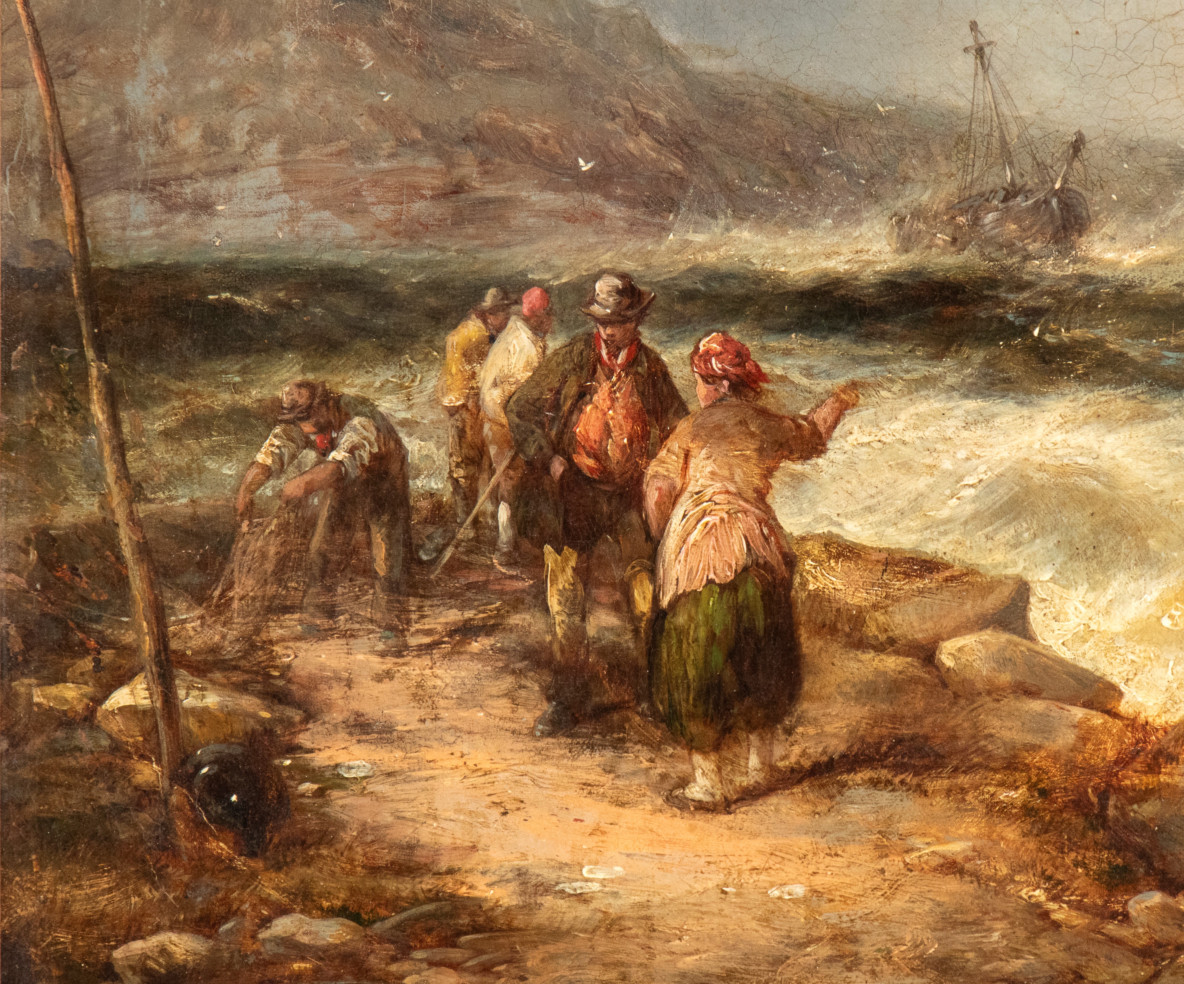 James Burrell Smith - Marina in tempesta con imbarcazioni, olio su tela