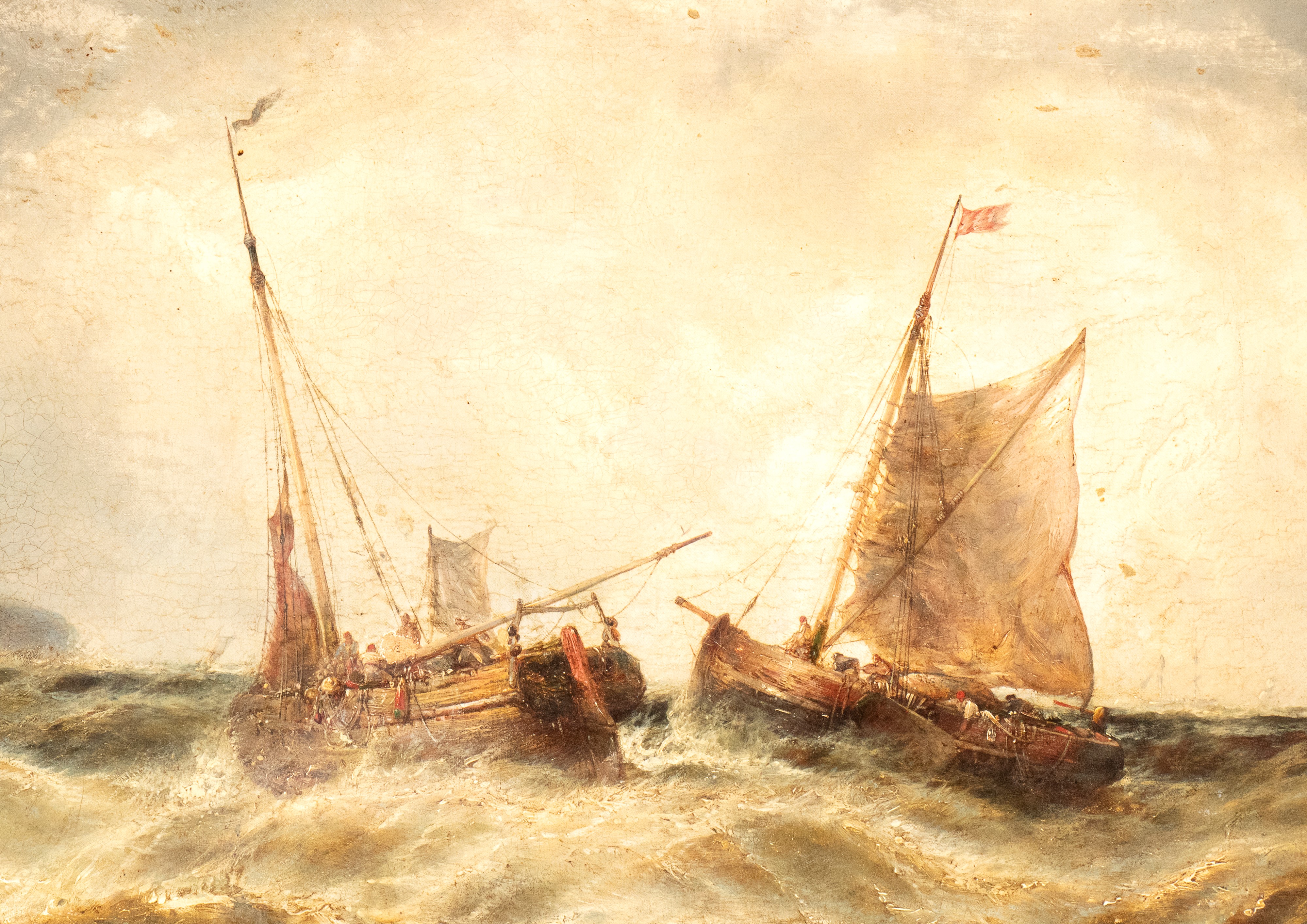 James Burrell Smith - Marina in tempesta con imbarcazioni, olio su tela