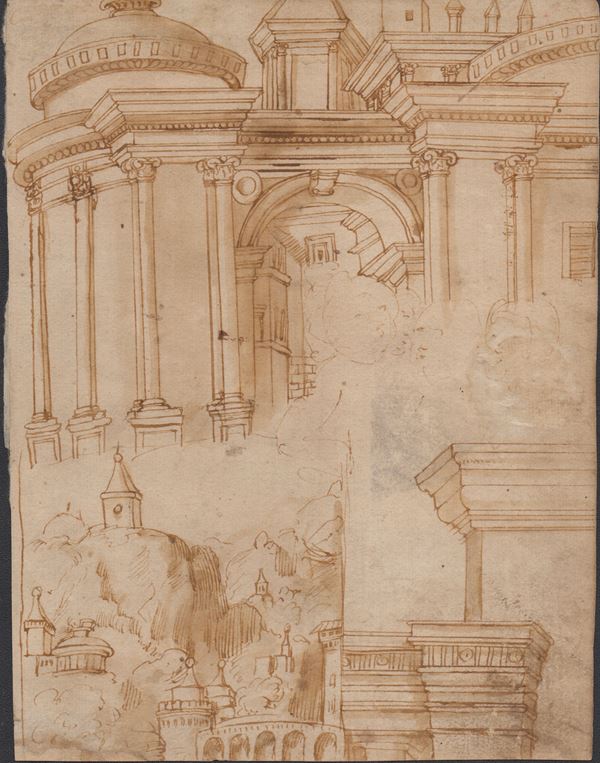Studio con architettura e putti