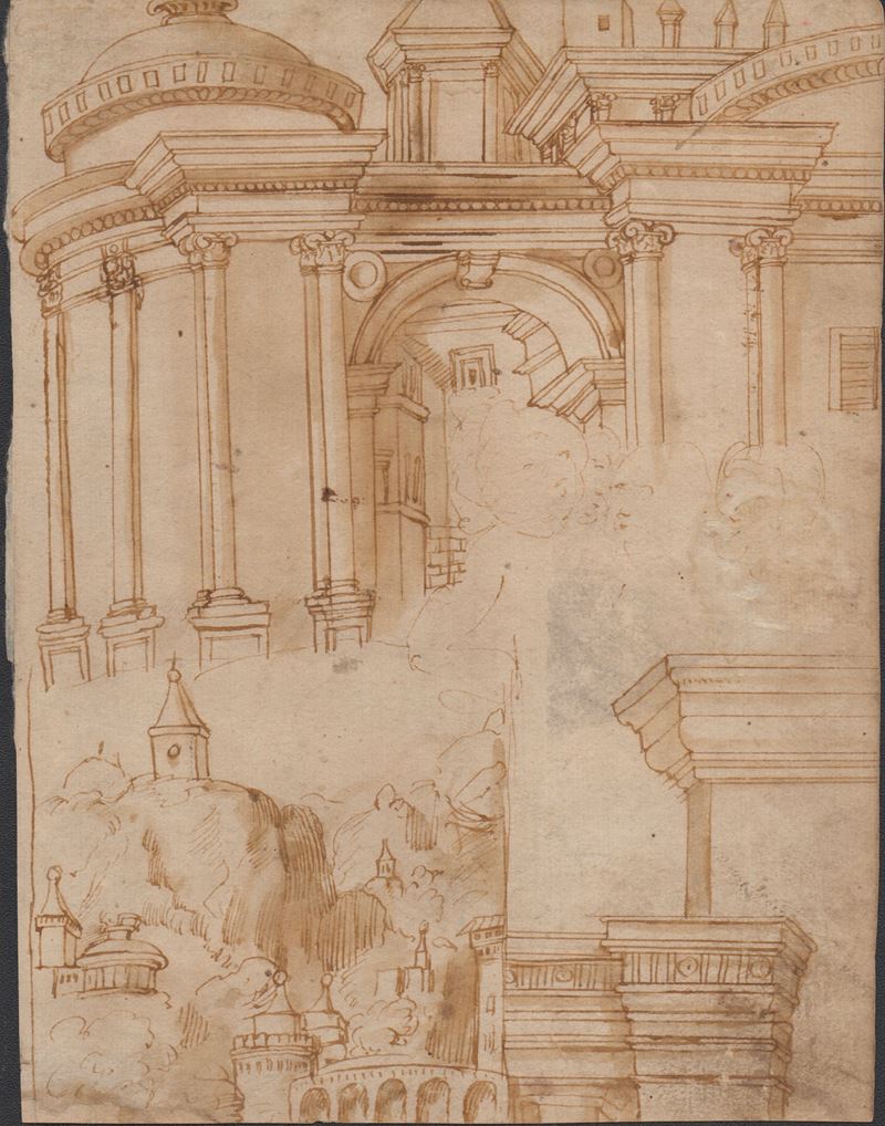 Baldassarre Tommaso Peruzzi - Studio con architettura e putti