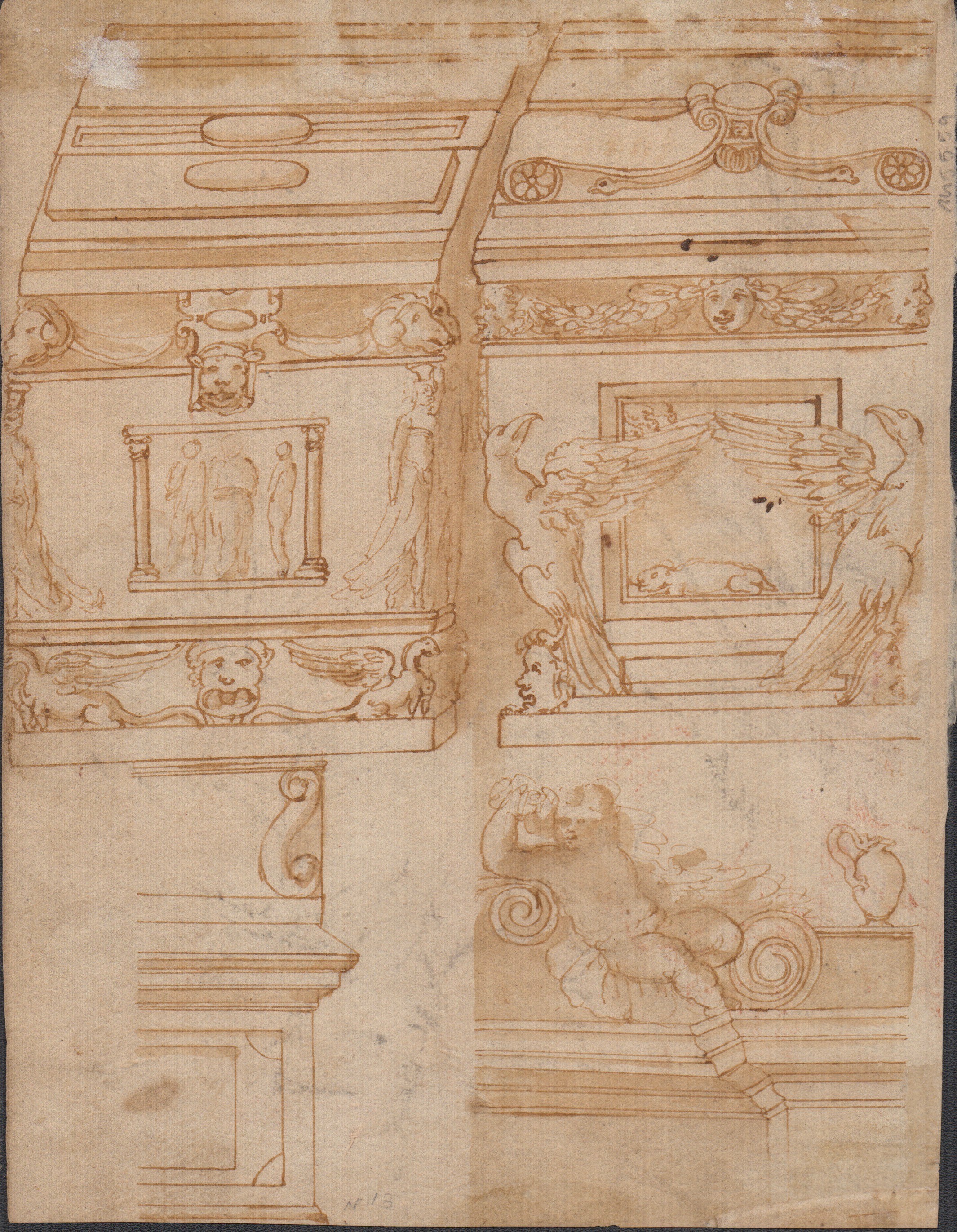 Baldassarre Tommaso Peruzzi - Studio con architettura e putti