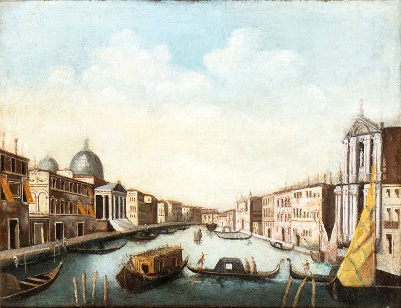 Artista Attivo a Venezia, XVIII Secolo - Veduta del Canal Grande con San Simeone Piccolo e la chi...