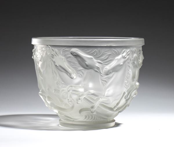 JOSEF INWALD - “Horses of Poseidon” Satin-Finish Glass Vase for Barolac