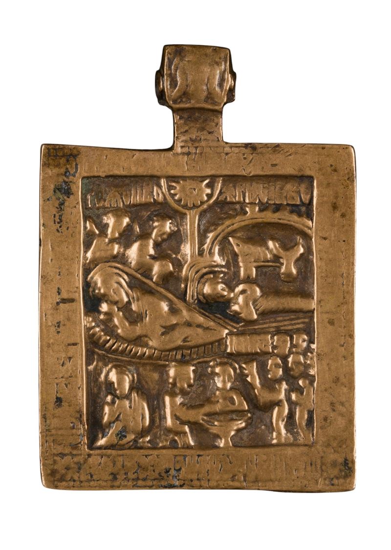 Icona da viaggio della Natività, fusione in bronzo, XVIII secolo