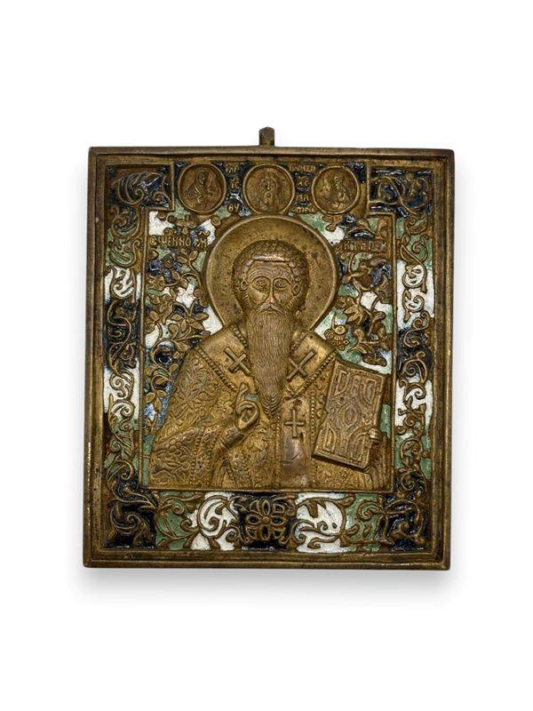 Travel icon depicting Saint Antipas and the Deesis