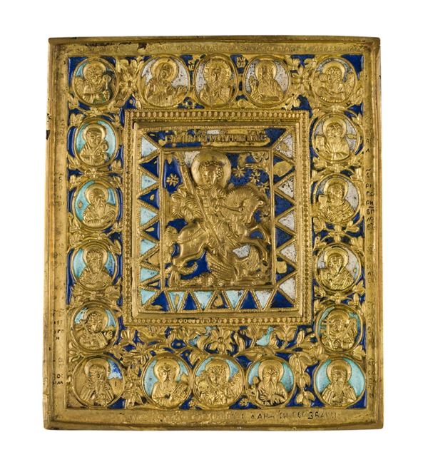 Travel icon depicting Saint Georgeand the Deesis